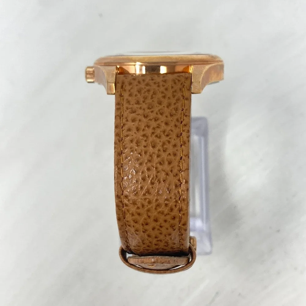 Bronzo Italia QVC Watch Women 39mm Rose Gold Tone Brown Leather Band New Battery